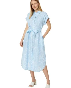 Tommy Bahama Hightide Hibiscus Shirt Dress Glass Bead Blue Best