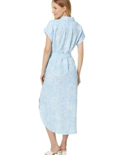 Tommy Bahama Hightide Hibiscus Shirt Dress Glass Bead Blue Best