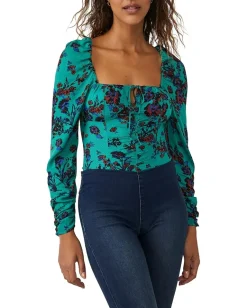 Free People Hilary Printed Top Green Combo Clearance
