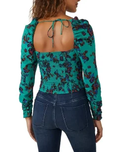 Free People Hilary Printed Top Green Combo Clearance