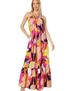 Ted Baker Ikella Strappy Linen Maxi Dress with Pleat Detail Bright Pink Hot