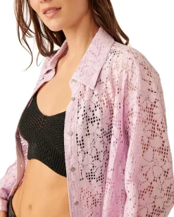 Free People In Your Dreams Lace Buttondown Frost Lavender Sale