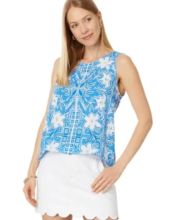 Lilly Pulitzer Iona Sleeveless Top Lunar Blue My Flutter Half Engineered Woven Top Best
