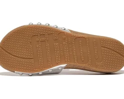 FitFlop Iqushion Adjustable Buckle Metallic-Leather Slides Silver