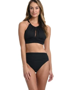 La Blanca Island Goddess High Neck Midline Bralette Black