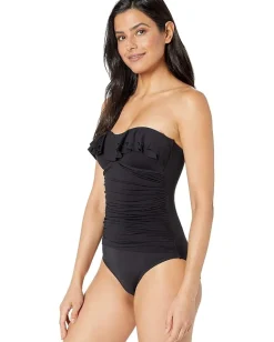Women La Blanca Island Goddess Ruffle Bandeau Mio One-Piece Swimsuit
