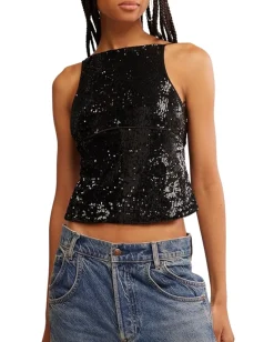 Free People James Sequin Tank Black Combo New