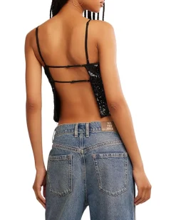 Free People James Sequin Tank Black Combo New