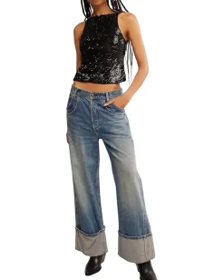 Free People James Sequin Tank Black Combo New