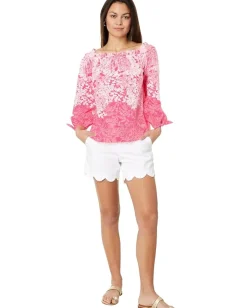 Lilly Pulitzer Jamielynn Long Sleeve Off The Shoulder Top Roxie Pink Shadow Dancer Engineered Outlet