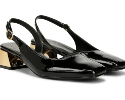 Naturalizer Jayla Low Heel Slingback Dress Shoes Black Faux Leather Best