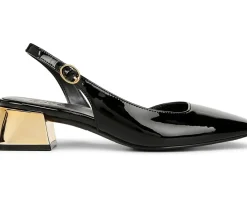 Naturalizer Jayla Low Heel Slingback Dress Shoes Black Faux Leather Best