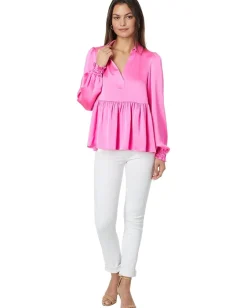 Lilly Pulitzer Jaylene Long Sleeve Top Cerise Pink