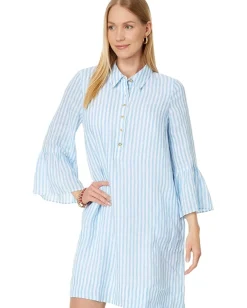 Lilly Pulitzer Jazmyn 3/4 Sleeve Linen Tunic Dress Lunar Blue Bimini Stripe Online
