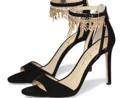 Jessica Simpson Jetser Chain Medallion Heeled Sandals Black New