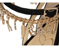 Jessica Simpson Jetser Chain Medallion Heeled Sandals Black New