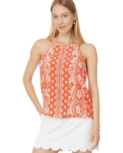 Lilly Pulitzer Joannah Silk Top Flamingo Feather Harbour View Engineered Woven Top Outlet