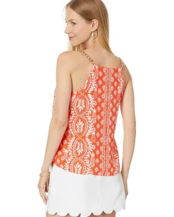 Lilly Pulitzer Joannah Silk Top Flamingo Feather Harbour View Engineered Woven Top Outlet