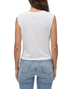 Michael Stars Johnnie Cropped Crew Neck Tank w/Rib Trim White Hot