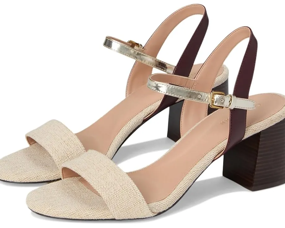 Cole Haan Josie Block Heel Sandals 65mm Canvas/Bloodstone Leather/Soft Gold Specchio Best