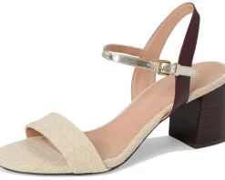 Cole Haan Josie Block Heel Sandals 65mm Canvas/Bloodstone Leather/Soft Gold Specchio Best