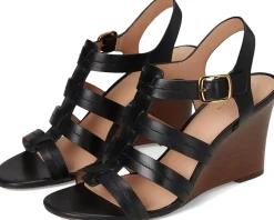 Cole Haan Josie Fisherman Wedge Sandals Black Leather