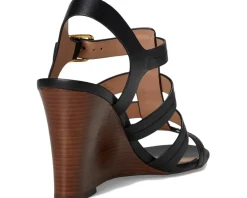 Cole Haan Josie Fisherman Wedge Sandals Black Leather