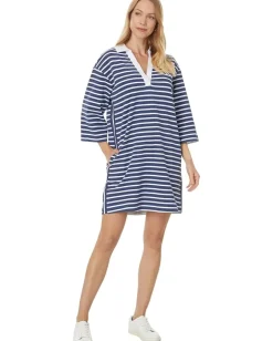 Tommy Bahama Jovanna Stripe 3/4 Sleeve Dress Island Navy Heather Sale