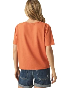 Splendid Kacey Crochet V-Neck Tee Orange Tiger