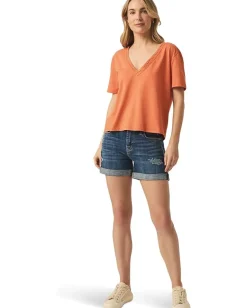 Splendid Kacey Crochet V-Neck Tee Orange Tiger