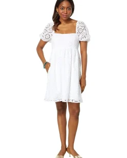 Lilly Pulitzer Kay Short Sleeve Eyelet Dress Resort White Oversized Pinwheel Eyelet New