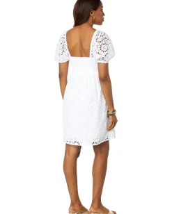 Lilly Pulitzer Kay Short Sleeve Eyelet Dress Resort White Oversized Pinwheel Eyelet New