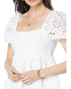 Lilly Pulitzer Kay Short Sleeve Eyelet Top Resort White Funflower Eyelet New