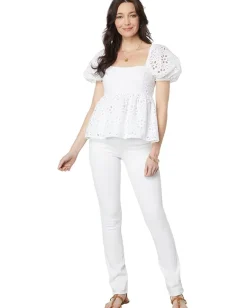 Lilly Pulitzer Kay Short Sleeve Eyelet Top Resort White Funflower Eyelet New