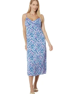 Lilly Pulitzer Keana Satin Midi Slip Dre Barton Blue Star Gazing Outlet