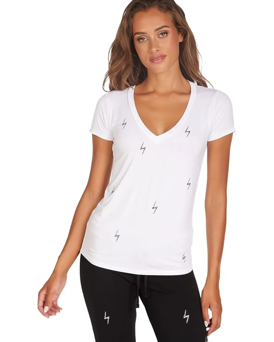 Women Michael Lauren Kendrick Short Sleeve V-Neck Tee with Electric Bolt Crystals