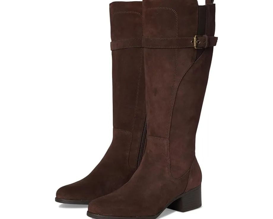 Naturalizer Kenna Wide Calf Knee High Boots Chocolate Bar Brown Suede Clearance