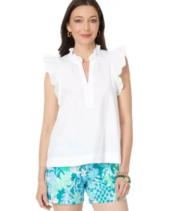 Lilly Pulitzer Klaudie Ruffle Sleeve Cotton Top Resort White Discount