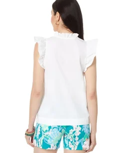 Lilly Pulitzer Klaudie Ruffle Sleeve Cotton Top Resort White Discount