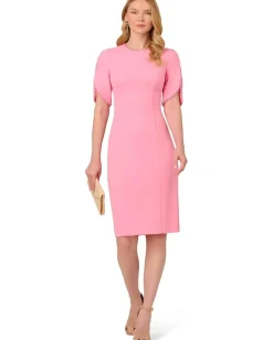 Adrianna Papell Knit Crepe Pearl Midi Dress Cherry Blossom Hot