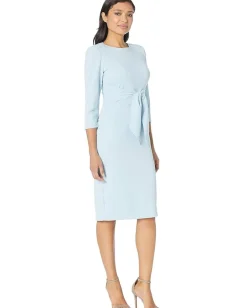 Adrianna Papell Knit Crepe Tie Waist Sheath Dress Blue Mist New