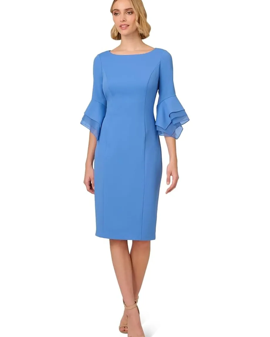 Women Adrianna Papell Knit Crepe Tiered Sleeve Dress