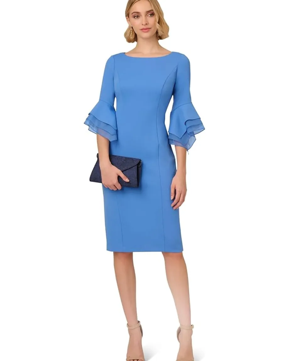 Women Adrianna Papell Knit Crepe Tiered Sleeve Dress