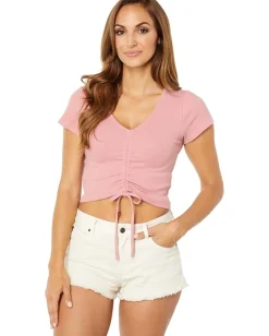 BCBGeneration Knit Drawstring Short Sleeve Top T1TX3T54 Mauve Sale