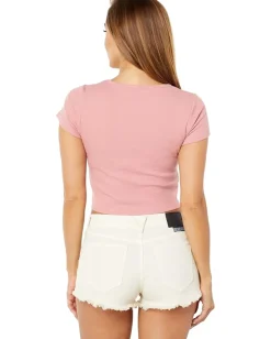 BCBGeneration Knit Drawstring Short Sleeve Top T1TX3T54 Mauve Sale