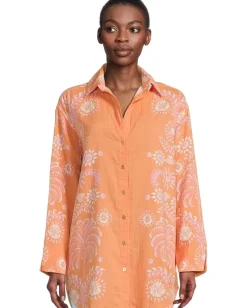 Lilly Pulitzer Kwitney Long-Sleeve Cover Papaya Breezy Palm Engineered Coverup Best