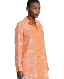 Lilly Pulitzer Kwitney Long-Sleeve Cover Papaya Breezy Palm Engineered Coverup Best