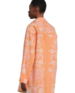 Lilly Pulitzer Kwitney Long-Sleeve Cover Papaya Breezy Palm Engineered Coverup Best