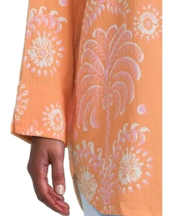 Lilly Pulitzer Kwitney Long-Sleeve Cover Papaya Breezy Palm Engineered Coverup Best