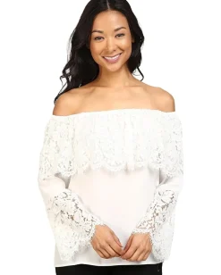 Vince Camuto Lace Bell Sleeve Off Shoulder Blouse New Ivory Discount